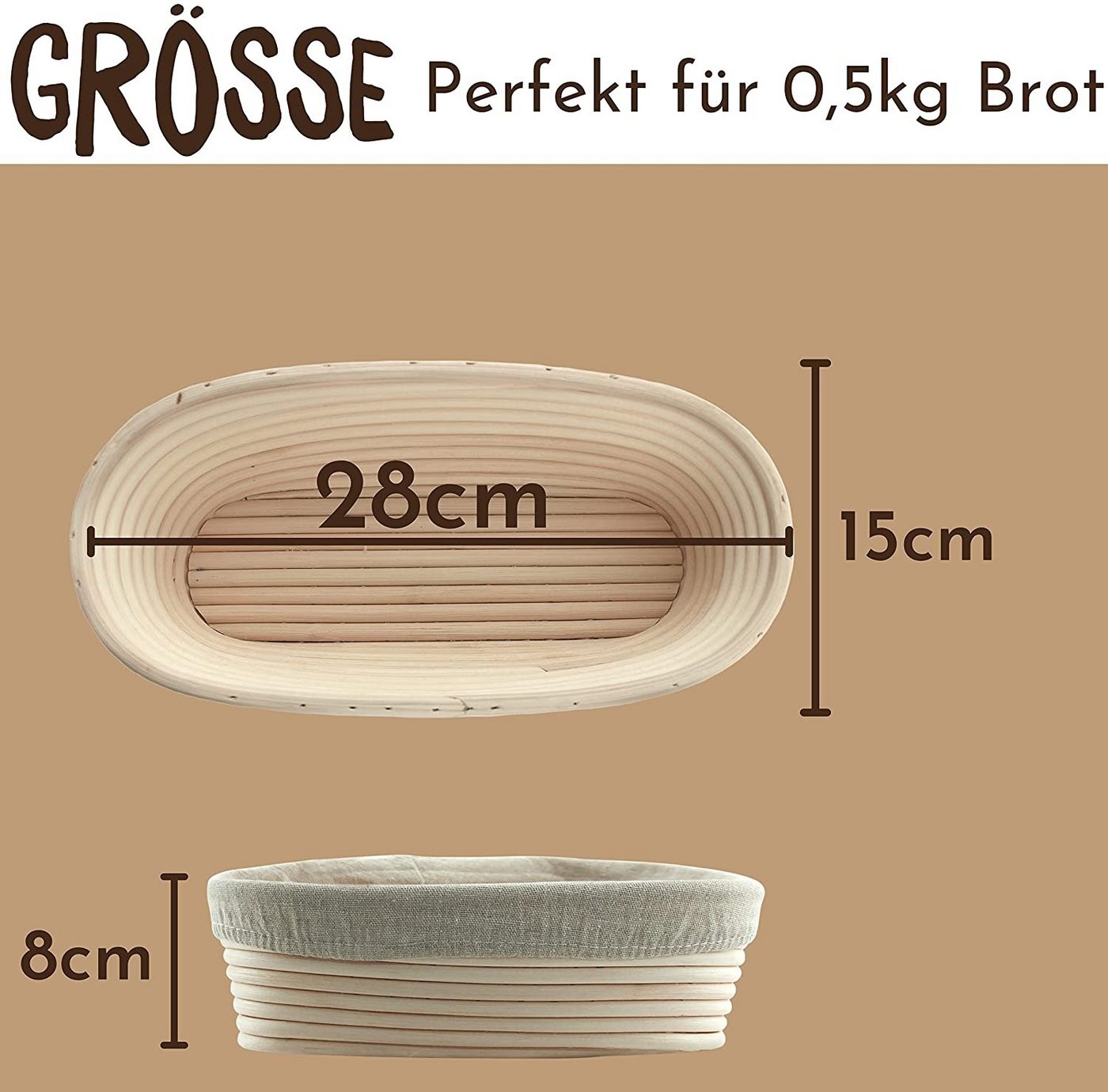 riijk Gärkorb Gärkörbchen Set inkl. Gratis Teigschaber, (zum Brotbacken), mit Leinentuch und Teigschaber Bild 4