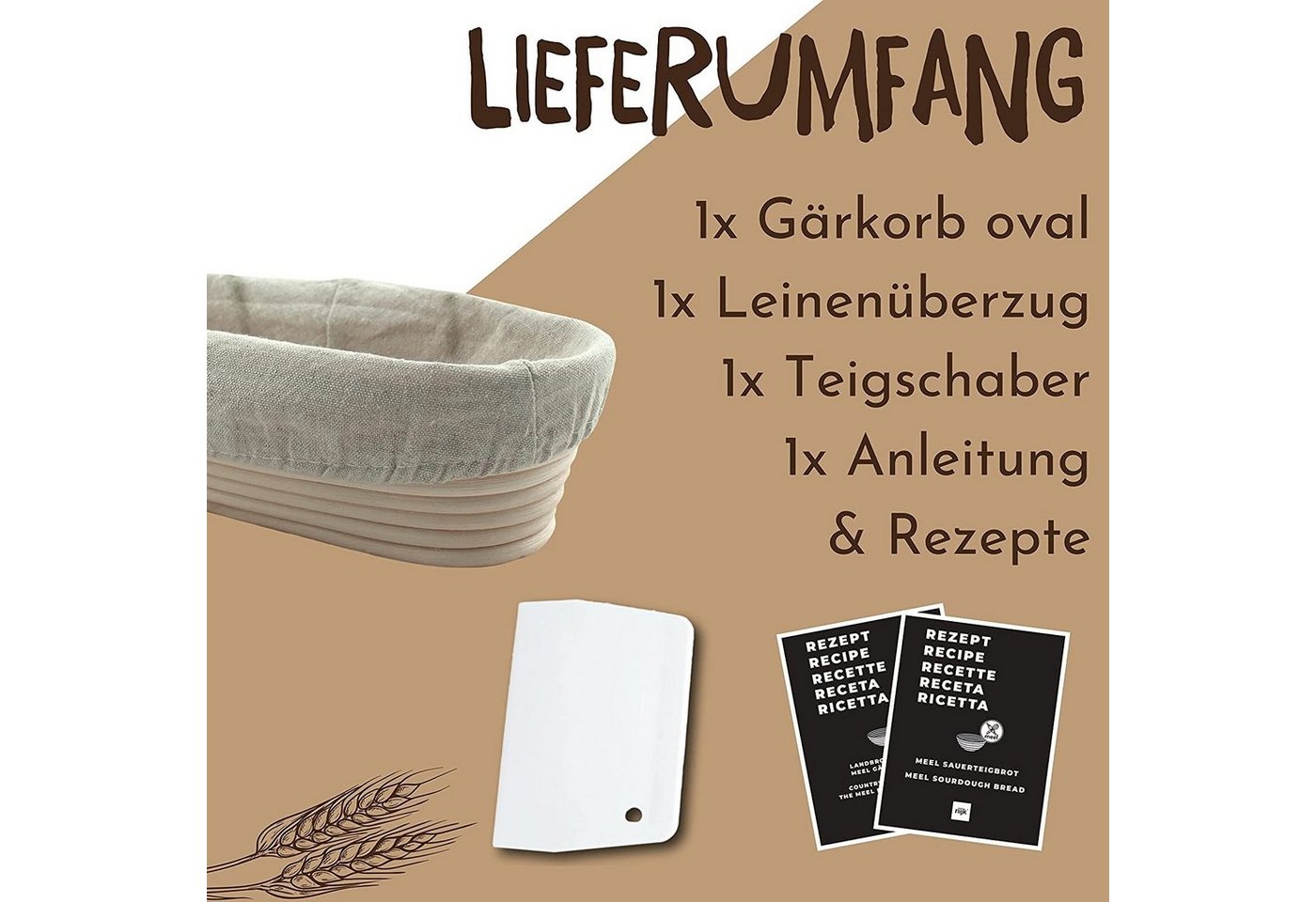 riijk Gärkorb Gärkörbchen Set inkl. Gratis Teigschaber, (zum Brotbacken), mit Leinentuch und Teigschaber Bild 5