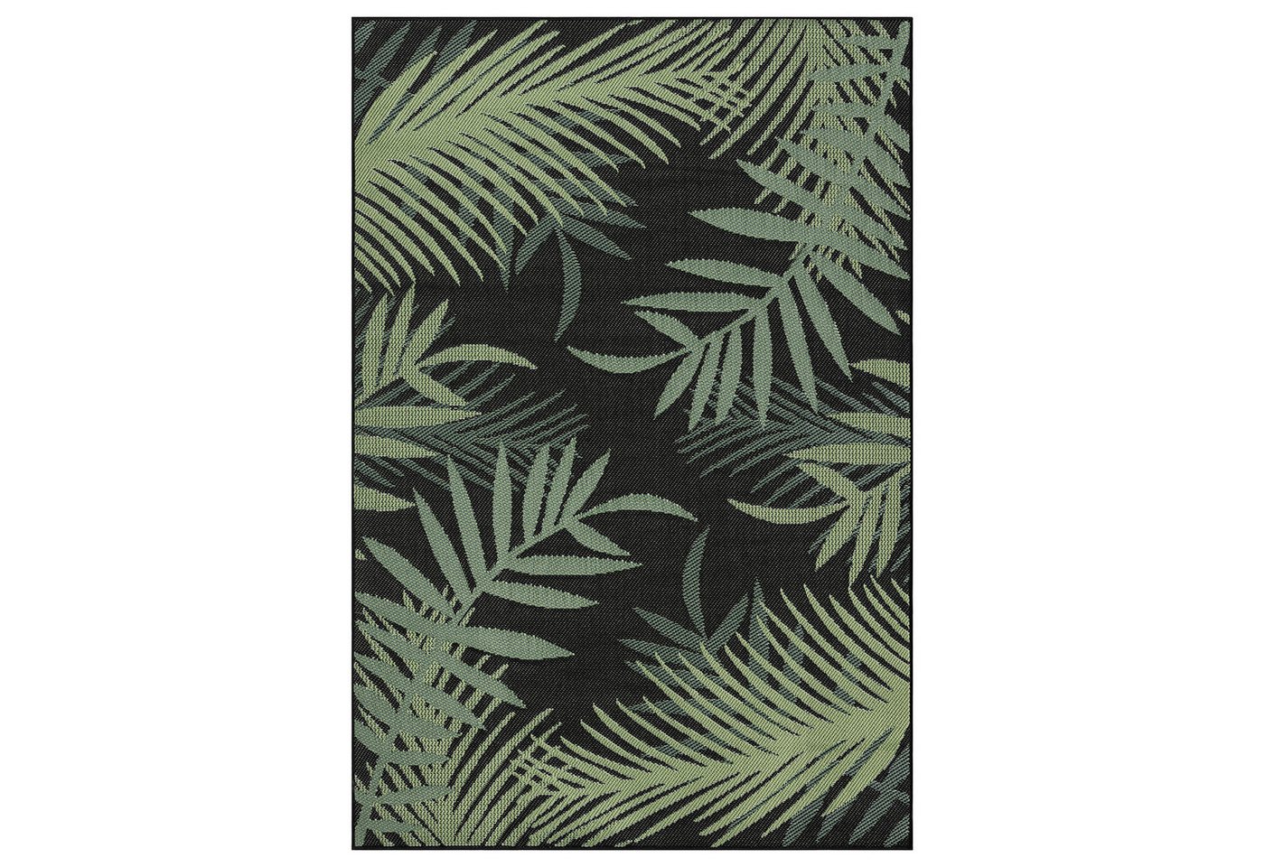 Vimoda Outdoorteppich Teppich wasserresistent In- und Outdoor Kurzflor Palmen Muster, Rechteckig, Höhe: 4.5 mm, Outdoorteppich Grün & Schwarz für Terrasse Balko schnell trocknend