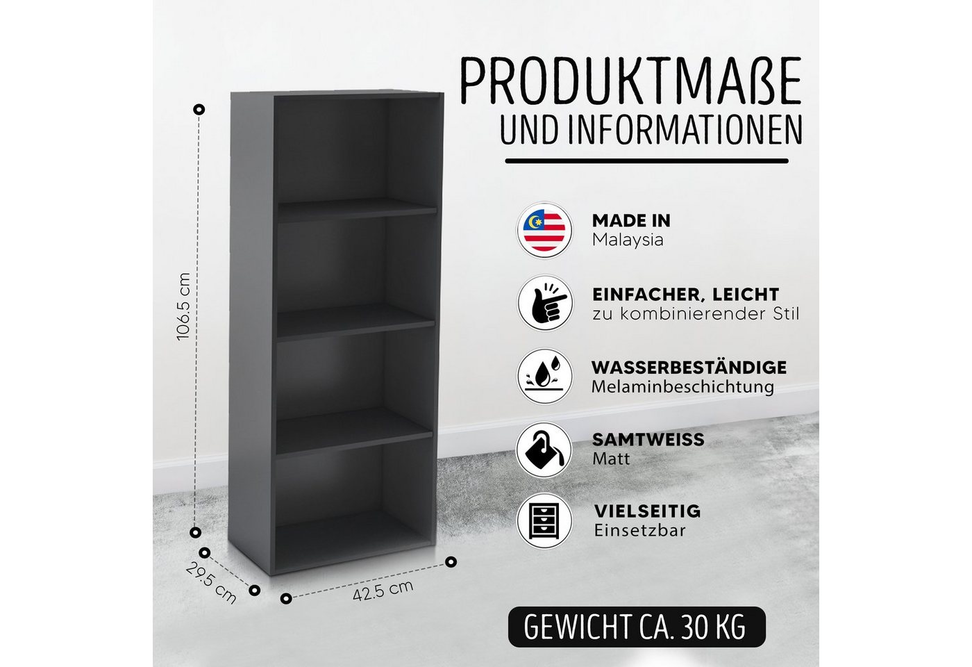 habeig Bücherregal Tube Bücherregal Standregal 4 Fächer Belastung Regalboden Standregal Bild 4
