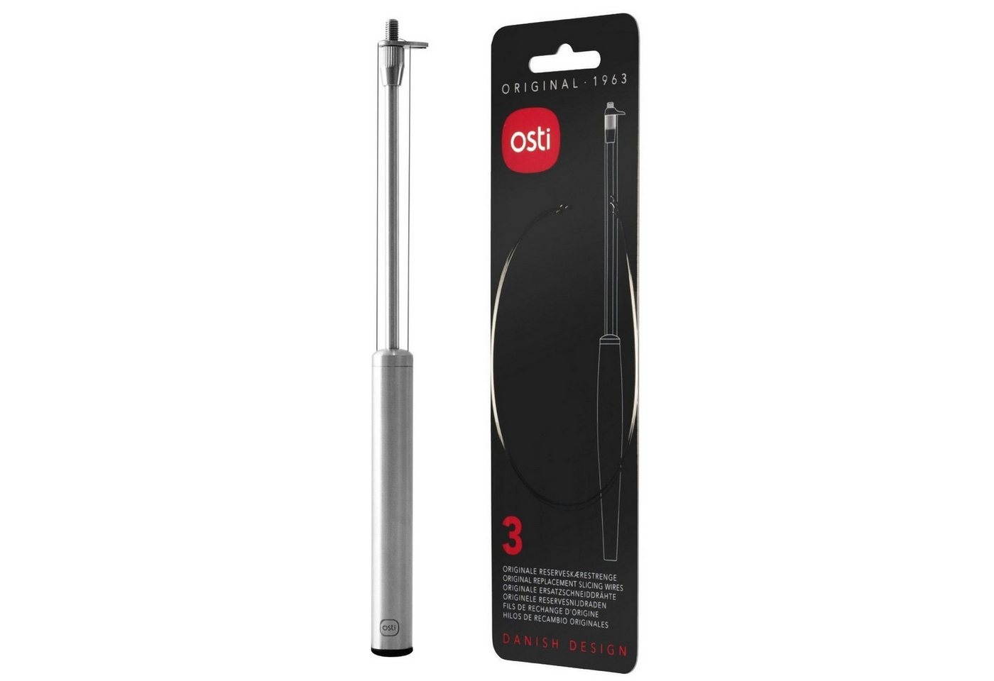 Osti Fadenschneider Käseschneider + 3 Ersatzschneiddrähte, (4-tlg), edelstahl