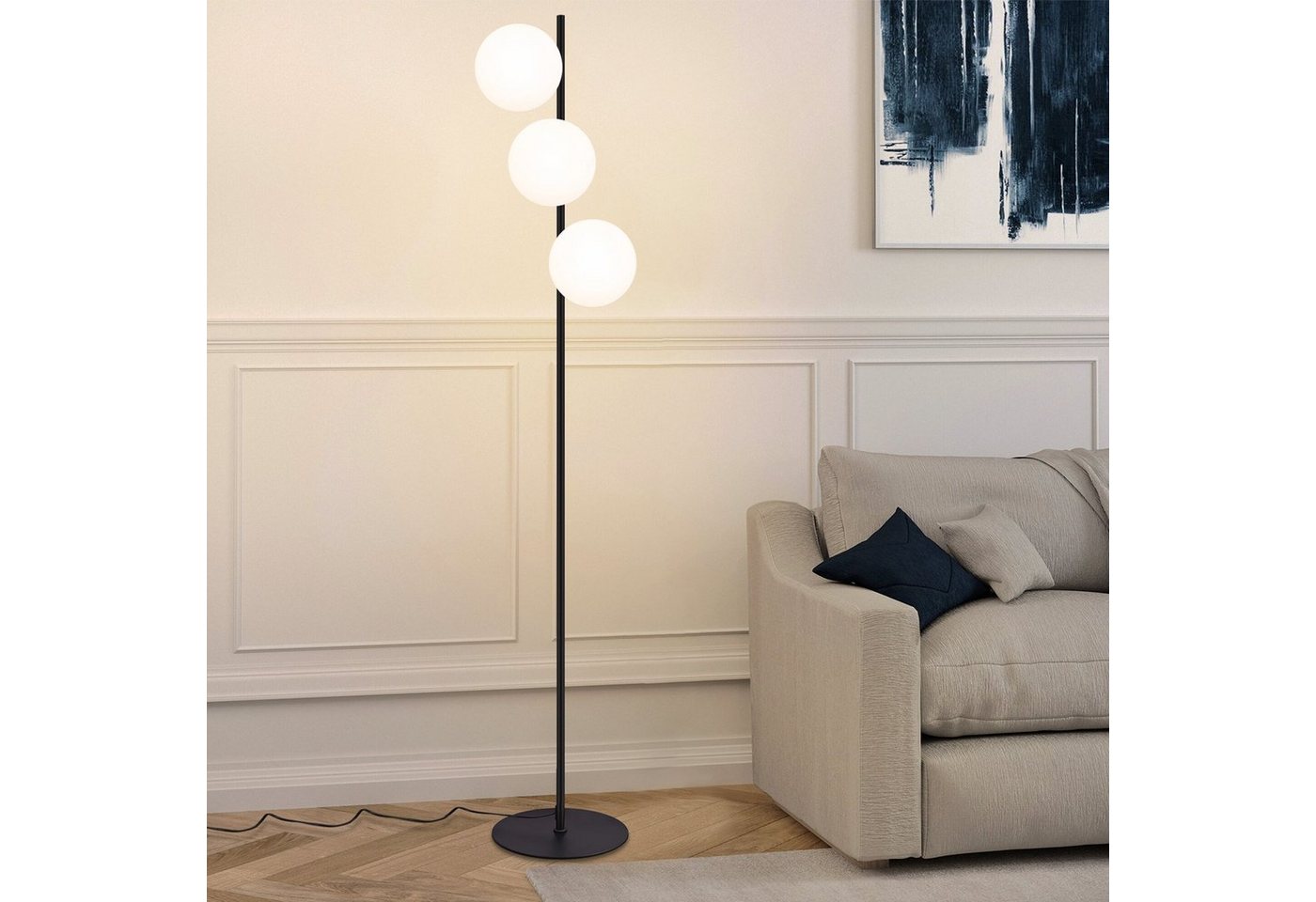 ZMH Stehlampe 3-flammig, E27 Standleuchte mit Glas-Schirmen, Einfache Installation, ohne Leuchtmittel, Retro Stehleuchte mit Fußschalter Bild 3