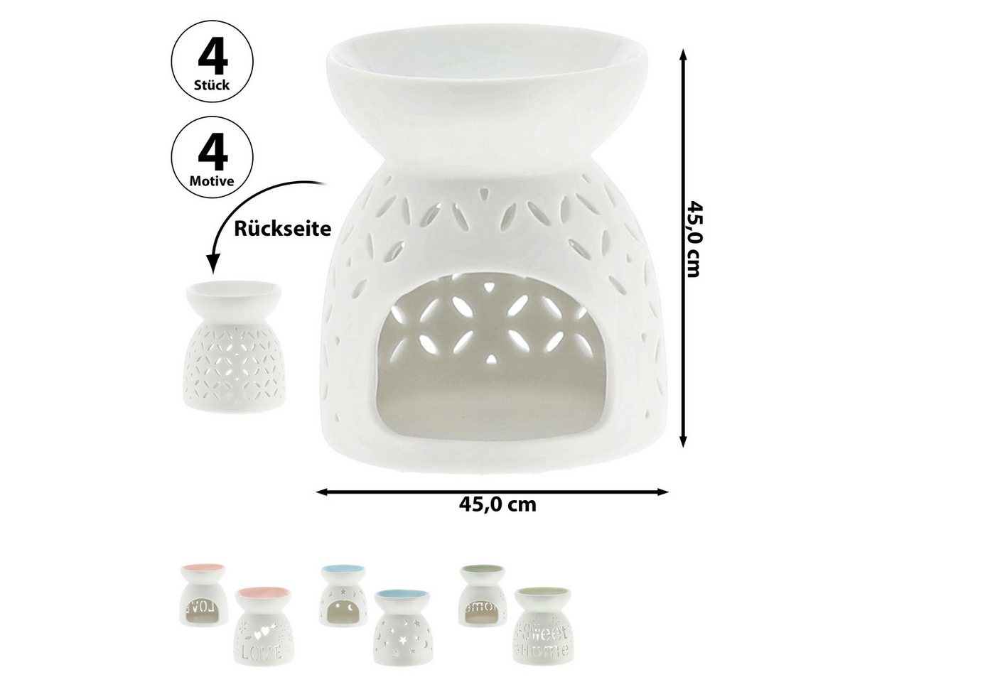 CEPEWA Duftlampe Duftlampe 4er Set Keramik 9x9,5cm Schrift Muster weiß blau rosa grün Bild 5