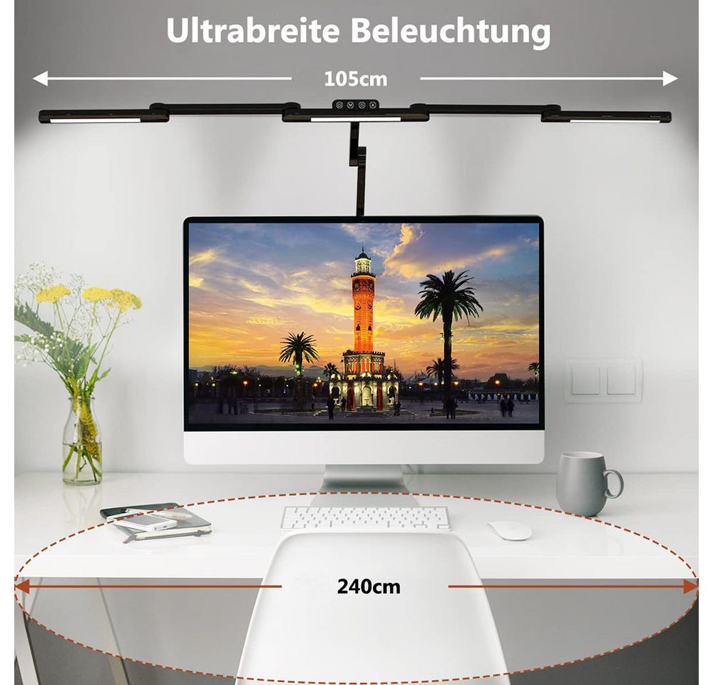 LMaxhome LED Schreibtischlampe Doppelkopf Tischleuchte mit Klemme Dimmbar Touch-Steuerung Augenschutz, 24W, LED fest integriert, 5 Farbtemperaturen(3000K-6500K), 5 Helligkeitsstufen, Groß Architekt Leselampe für Büro,Arbeit,Studium