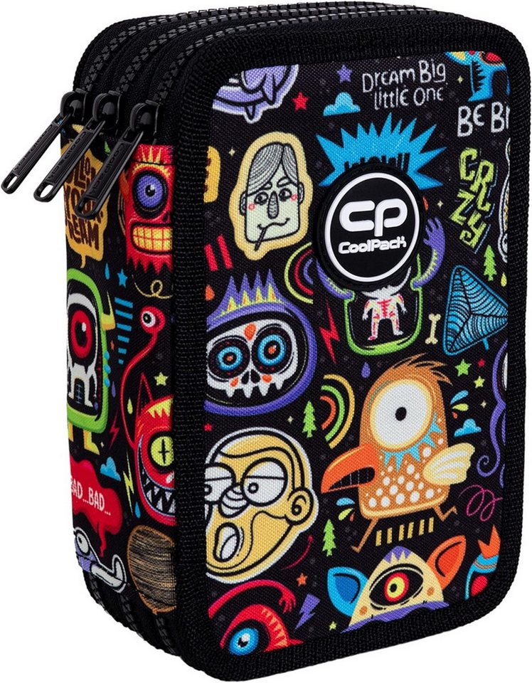 GOLDKIDS Federmäppchen Federtasche 3-fache Federmappe Scary Stickers, (46-teilig gefüllte Schüleretui Stifte, 1-tlg., und Pinsel inkl. Aufgabenheft Federbox Etui), Stiftetasche Schlamper-Etui Schul-Etui Bild 4