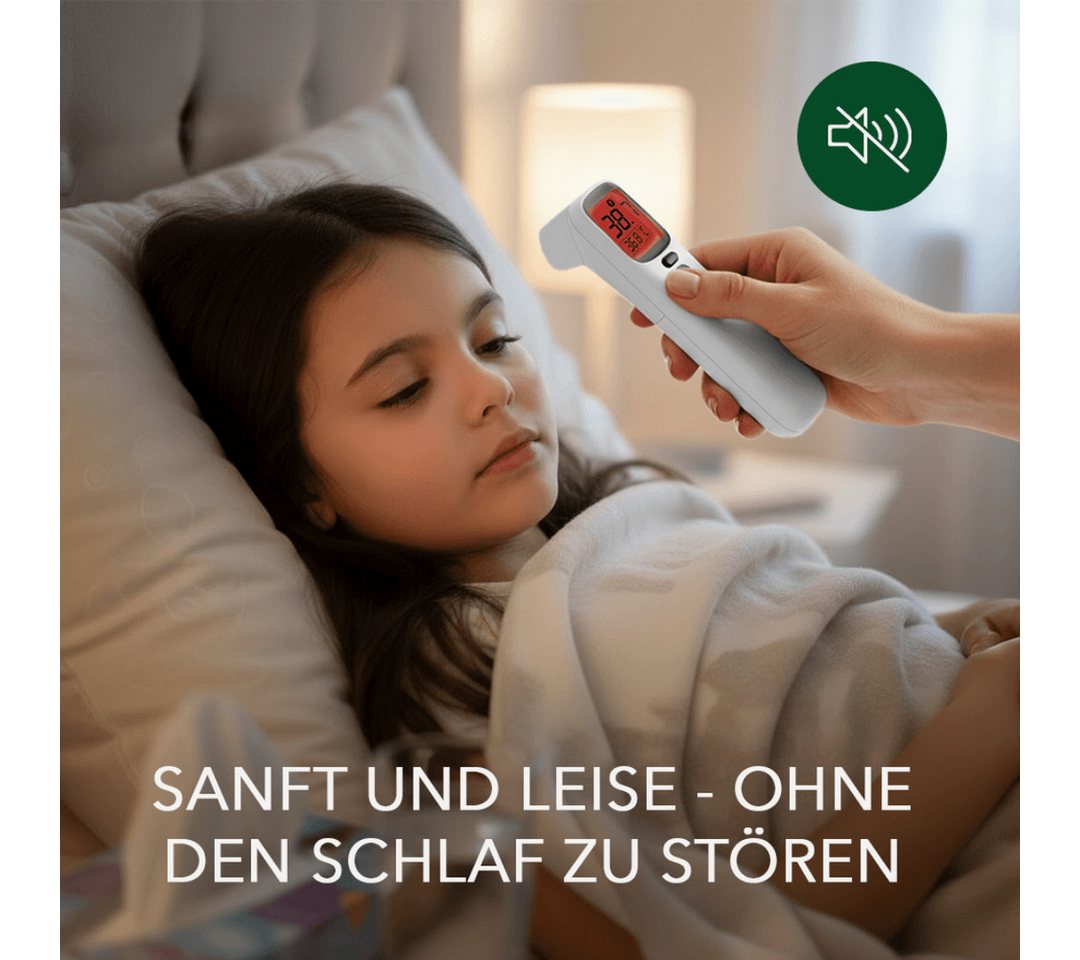 IEA Green Infrarot-Fieberthermometer AOJ-20A kontaktlos, Bundle mit Schutztasche, 2-tlg., Set inkl. Tasche, für Babys/Kinder/Erwachsene, Stirn & Ohr, Farbwarnsystem Bild 2