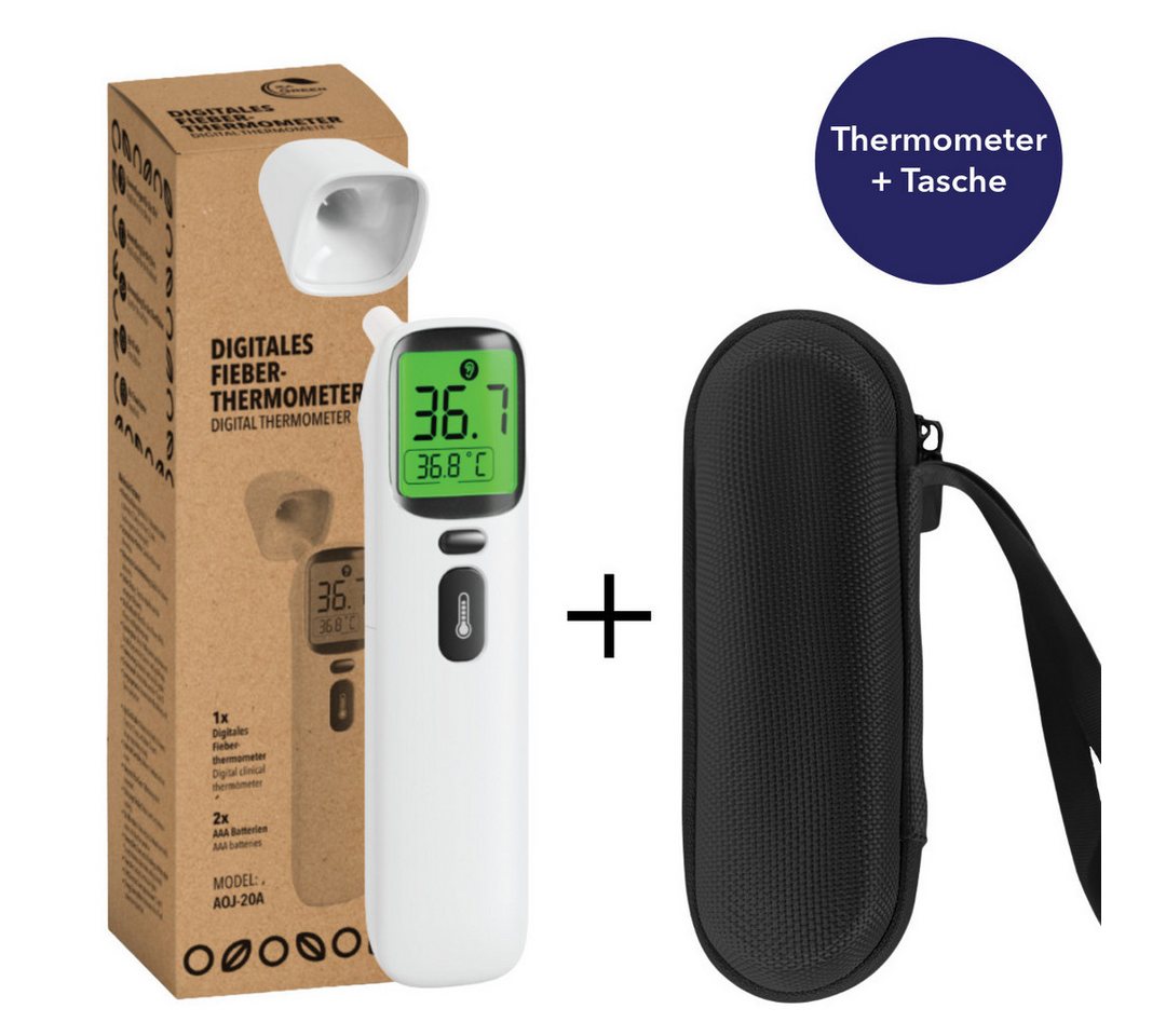 IEA Green Infrarot-Fieberthermometer AOJ-20A kontaktlos, Bundle mit Schutztasche, 2-tlg., Set inkl. Tasche, für Babys/Kinder/Erwachsene, Stirn & Ohr, Farbwarnsystem Bild 3