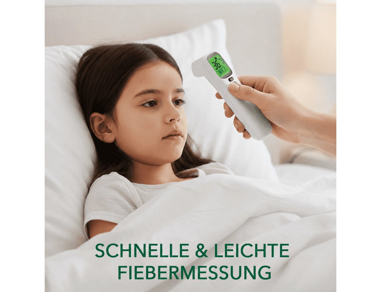 IEA Green Infrarot-Fieberthermometer AOJ-20A kontaktlos, Bundle mit Schutztasche, 2-tlg., Set inkl. Tasche, für Babys/Kinder/Erwachsene, Stirn & Ohr, Farbwarnsystem Bild 4