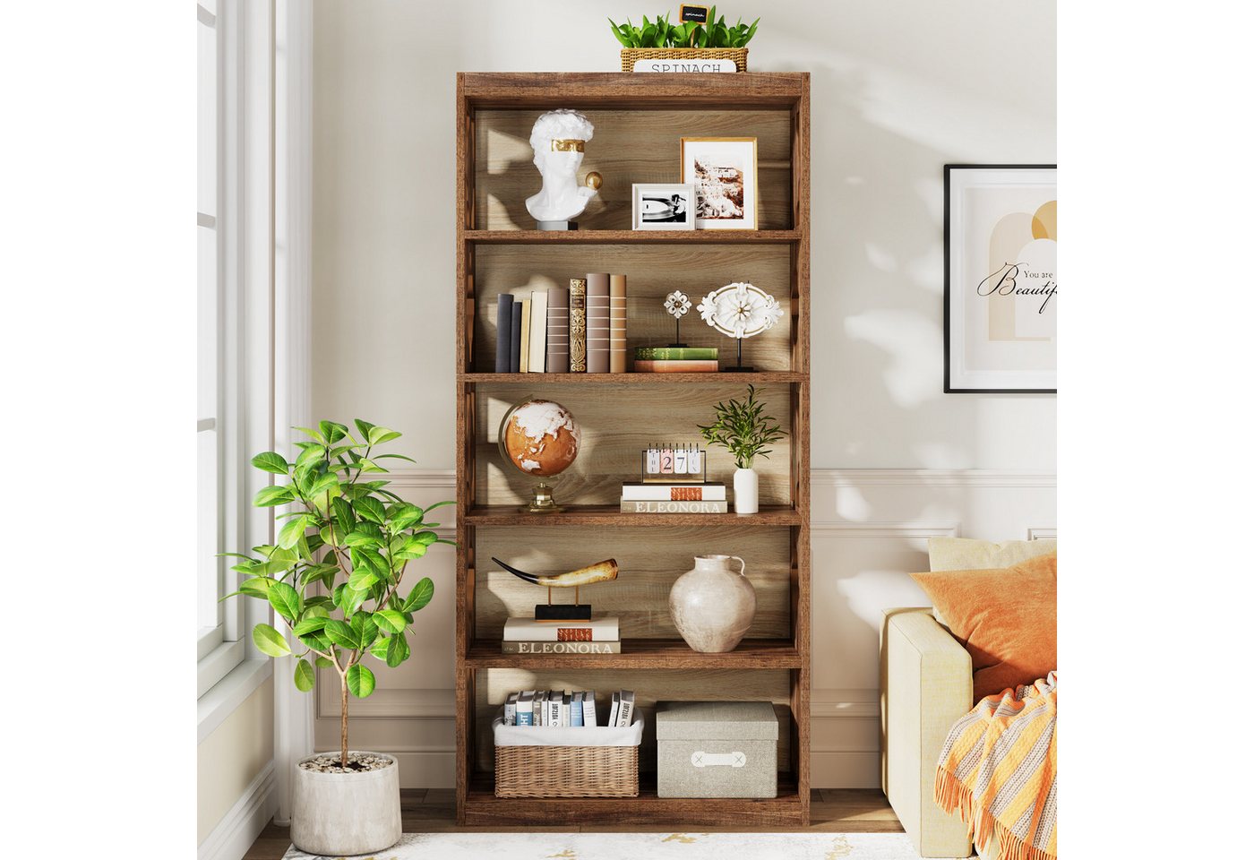 Tribesigns Bücherregal mit 6 Ebenen, 178cm freistehende Standregal, offenes Ausstellungsregal, offenes Büroregal, Holzausstellungsregal für Wohnzimmer, Schlafzimmer Bild 2