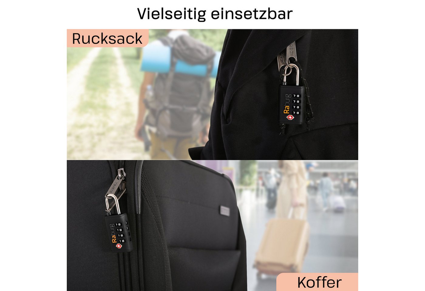 Raburg Vorhängeschloss TSA-Gepäckschloss, Zahlenschloss, (1er, 2er, 3er, 4er-Set, 4-tlg., Schwarz, Grün, Blau), ideal für: Flugreise, Kreuzfahrt, Reisegepäck, Taschen, Koffer, Rucksäcke Bild 3