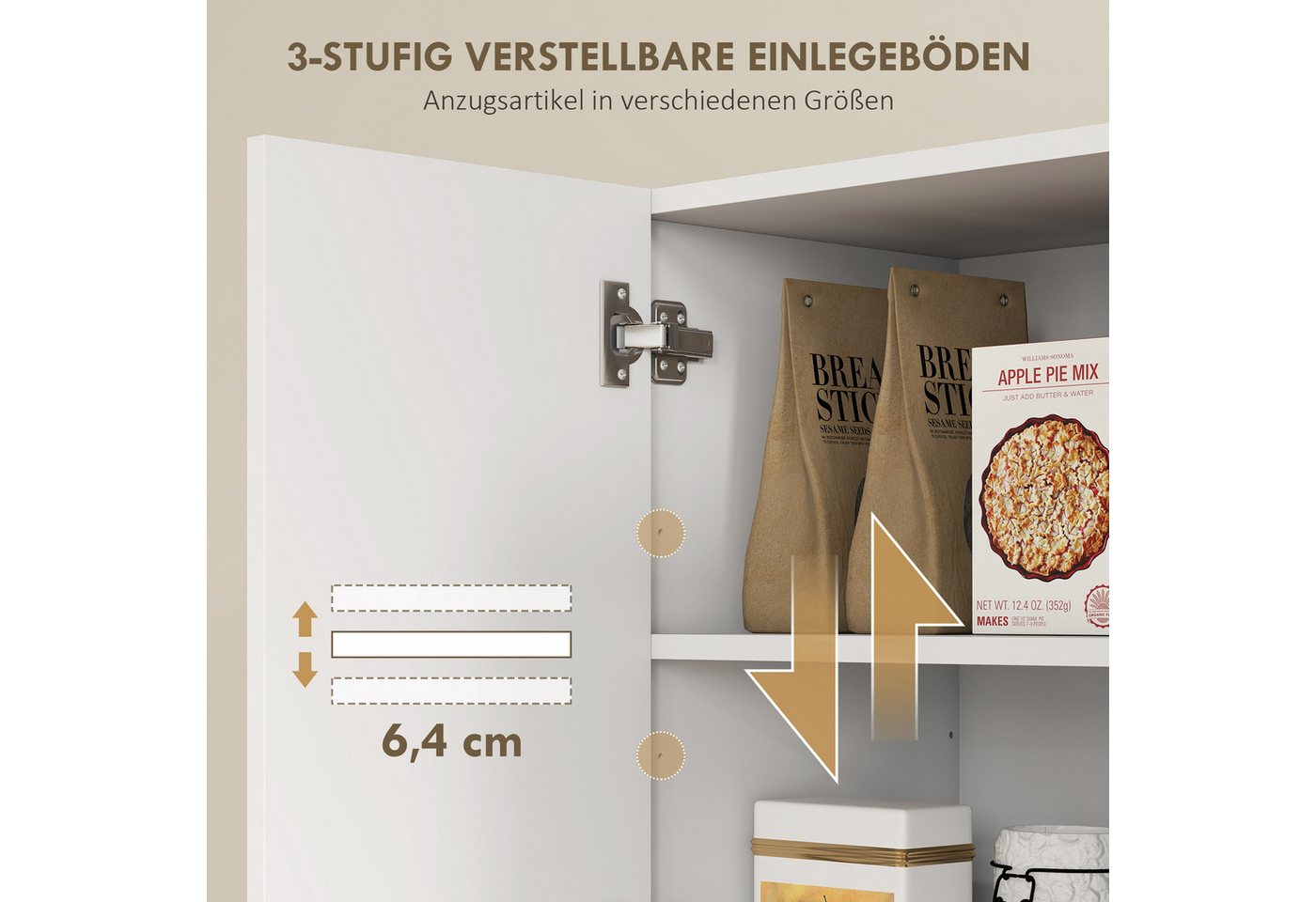 HOMCOM Küchenbuffet Schrank mit Weinregal, Schublade, verstellbaren Einlegeböden (Buffetschrank, 1-St., Hochschrank) Moderner Vorratsschrank, Weiß, 90 x 35 x 183 cm Bild 3