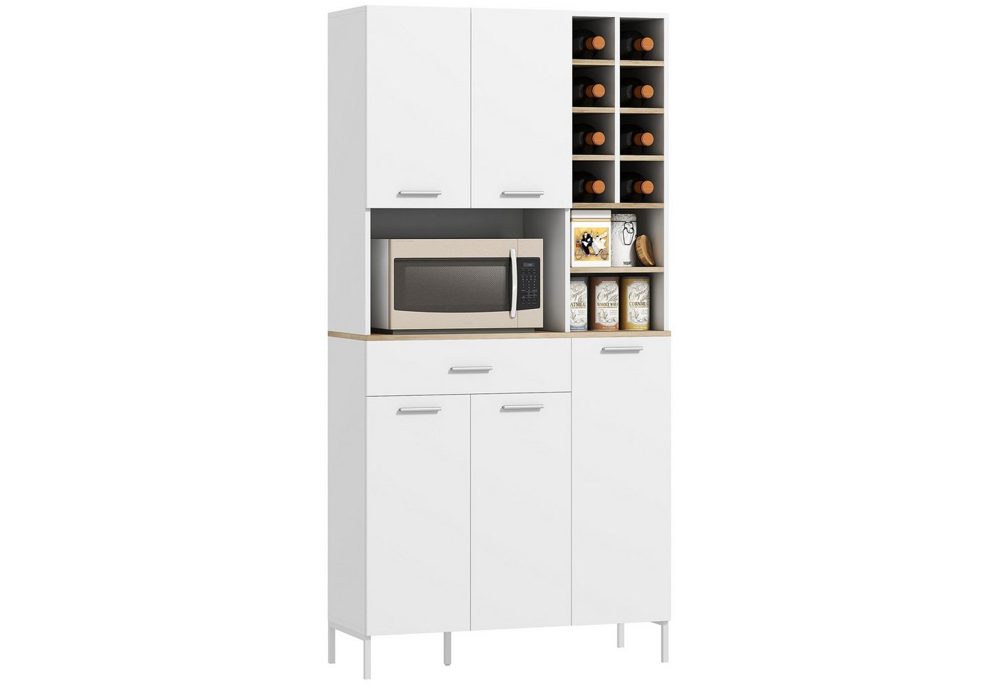 HOMCOM Küchenbuffet Schrank mit Weinregal, Schublade, verstellbaren Einlegeböden (Buffetschrank, 1-St., Hochschrank) Moderner Vorratsschrank, Weiß, 90 x 35 x 183 cm Bild 4