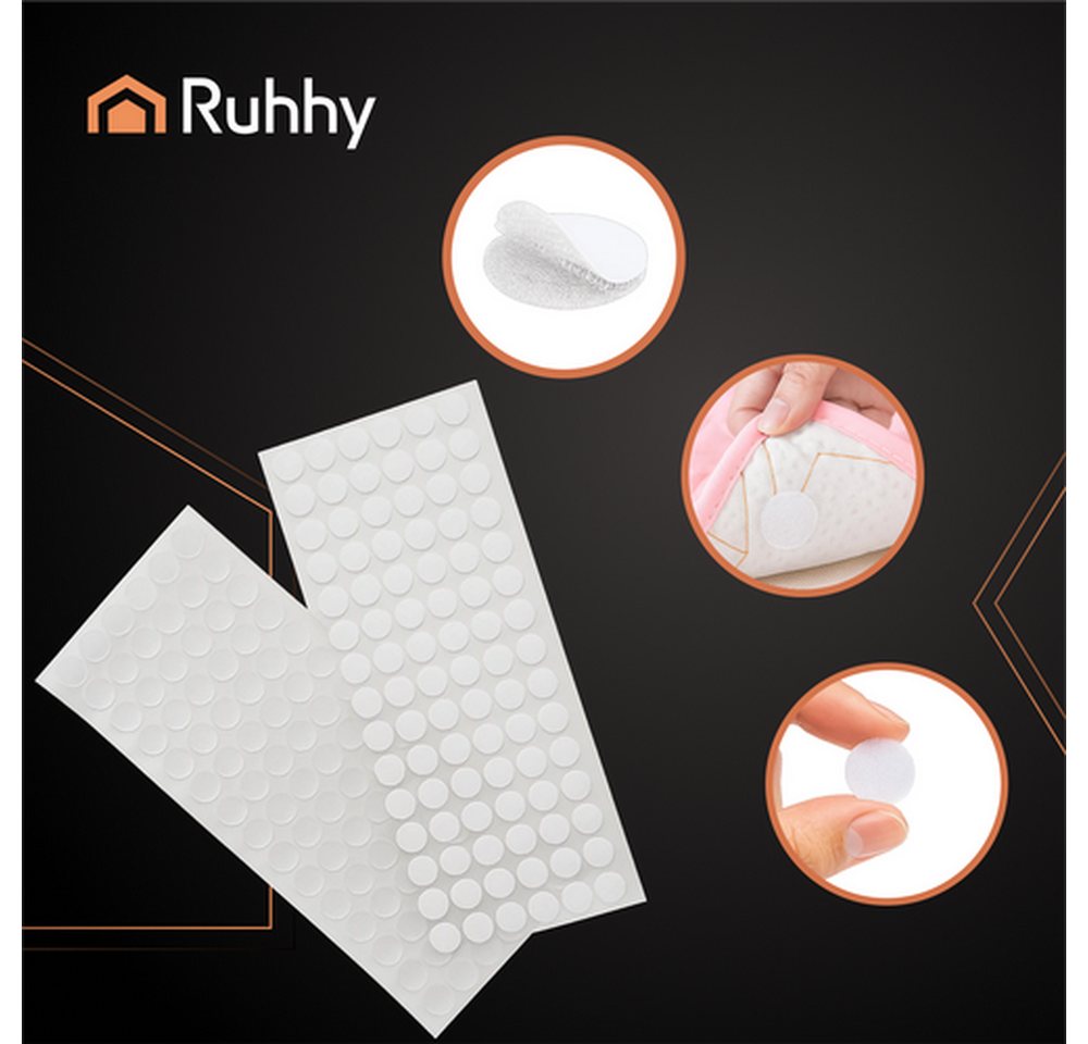 Ruhhy Klett-Klebepad Selbstklebendes Klettband 18 mm (Spar-Set, 500-St., bequeme Befestigung) 250 Haken- und 250 Schlaufenpunkte, leicht anzubringen Bild 5
