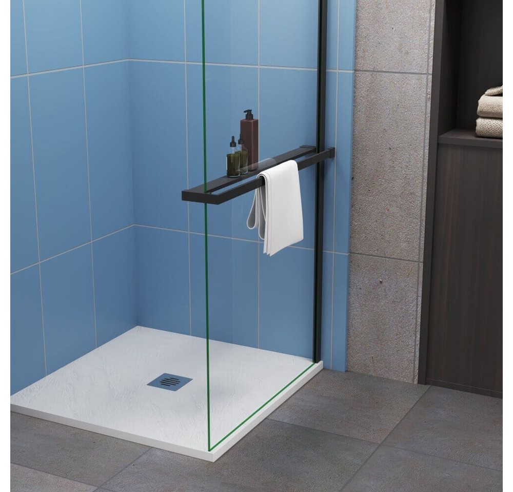 Duschparadies Walk-in-Dusche 200cm 8mm ESG Schwarz mit Handtuchhalter Walk-in Duschabtrennung, Einscheibensicherheitsglas