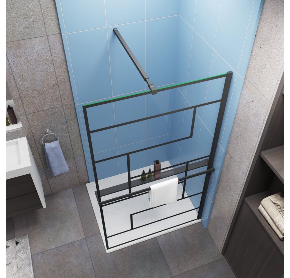 Duschparadies Walk-in-Dusche 200cm 8mm ESG Schwarz mit Handtuchhalter Walk-in Duschabtrennung, Einscheibensicherheitsglas Bild 2