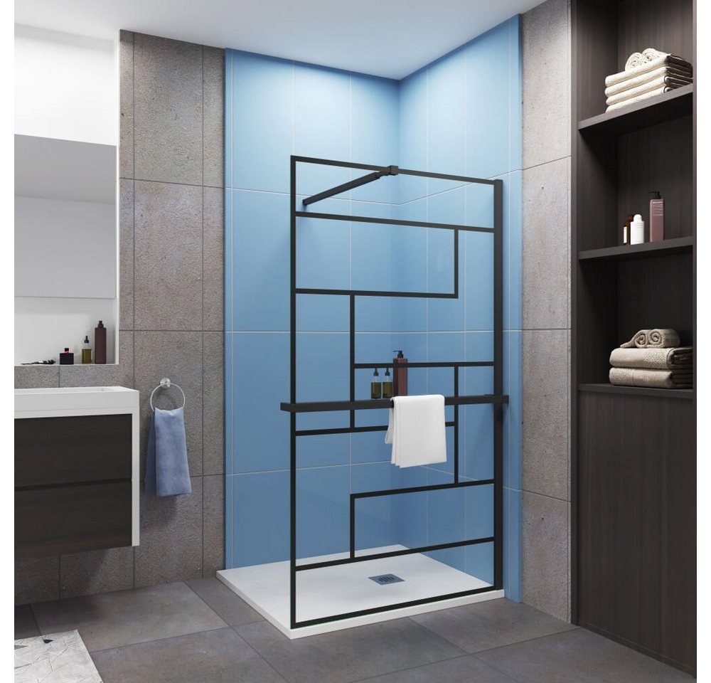 Duschparadies Walk-in-Dusche 200cm 8mm ESG Schwarz mit Handtuchhalter Walk-in Duschabtrennung, Einscheibensicherheitsglas Bild 3