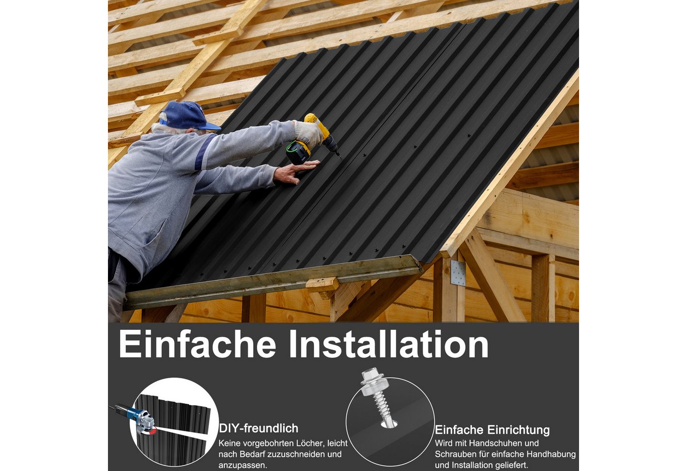 FIVMEN Wellplatte Trapezblech Wellplatten Deckenplatten 12 x Dachpaneele Metallblech, (12-St), für Dachkonstruktionen, Garagen, Gewächshäuser, Zwinger Bild 2