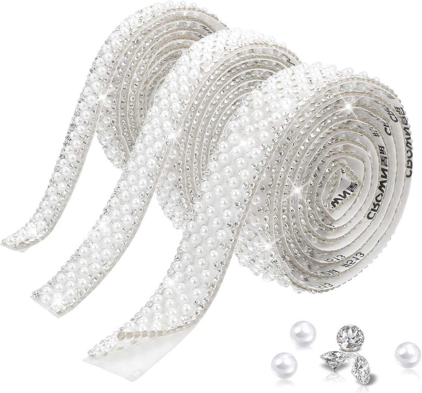 FELIXLEO Naht-/Verstärkungsband 3 Rollen Strassband selbstklebend Perlen Glitzerband, (1-St) Bild 2