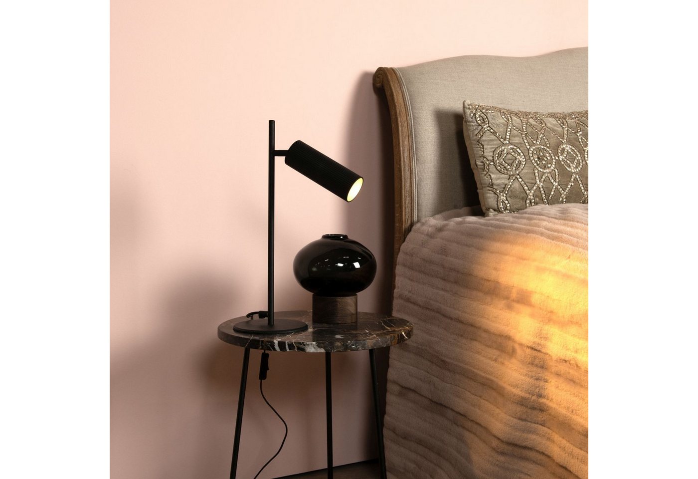 Licht-Erlebnisse Schreibtischlampe HESIN, ohne Leuchtmittel, Aluminium GU10 verstellbar 42 cm hoch Schwarz Modern
