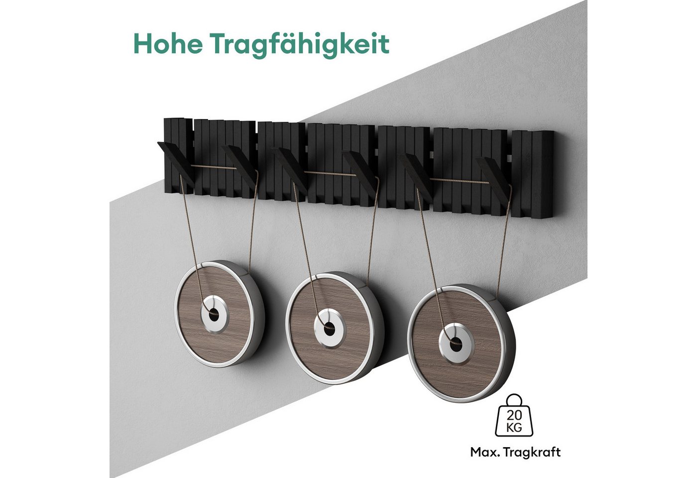 Mai & Mai Wandgarderobe Garderobenleiste Kleiderhaken Wandhaken aus Holz magnetisch Twigro-01, aus Holz