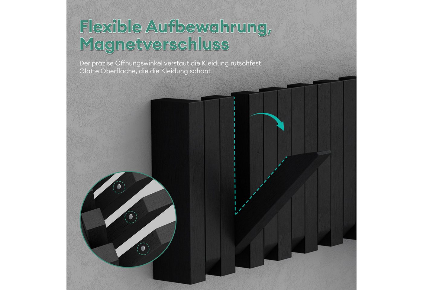 Mai & Mai Wandgarderobe Garderobenleiste Kleiderhaken Wandhaken aus Holz magnetisch Twigro-01, aus Holz Bild 4