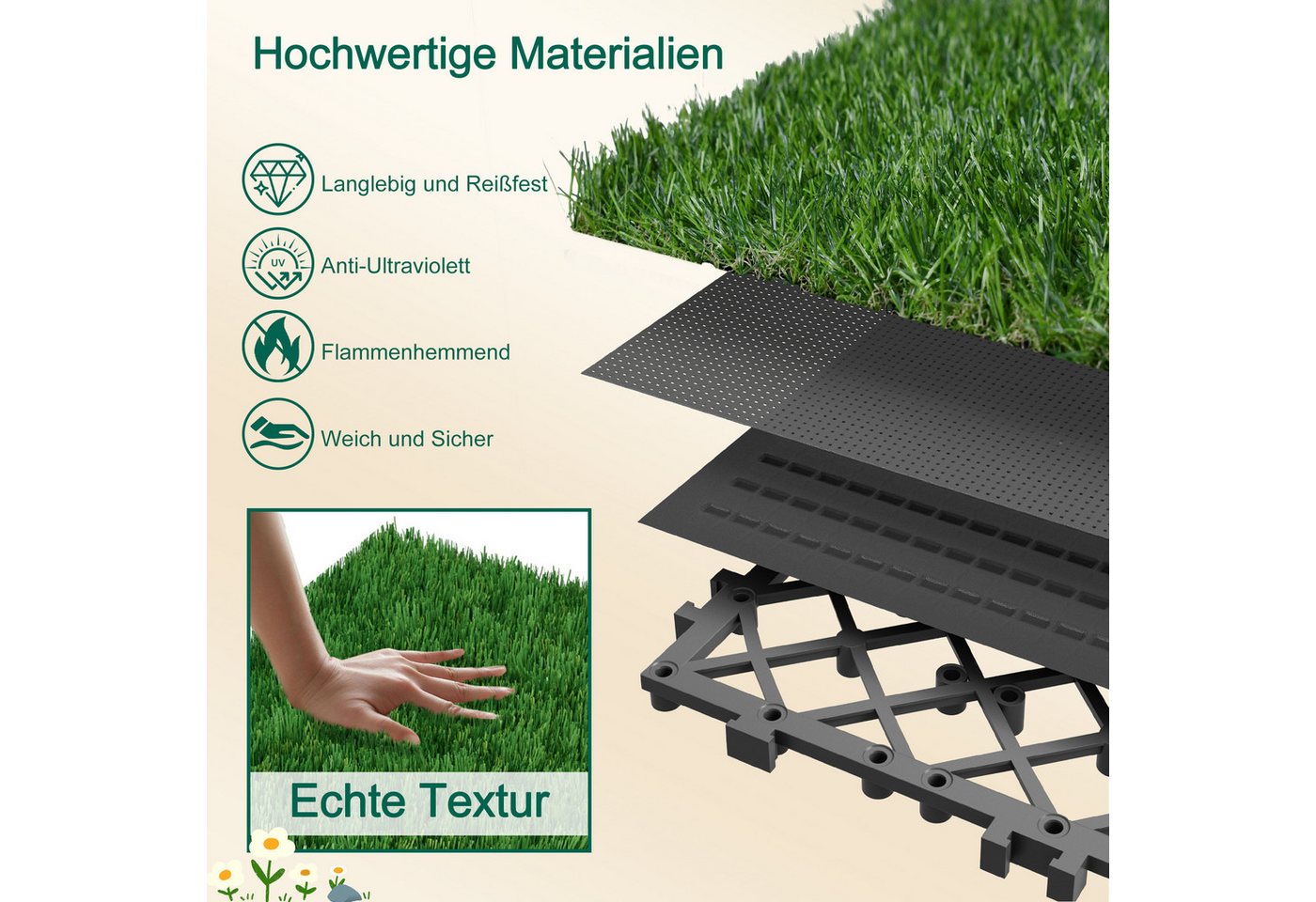 FIVMEN Kunststoff-Fliesen Kunstrasen Klickfliesen 30x30 cm, Grasmatte Rasenteppich Rollrasen, 11 St., Für Garten, Puppenhaus, Gras Zum Basteln Bild 2