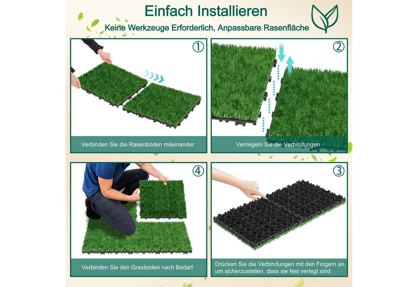 FIVMEN Kunststoff-Fliesen Kunstrasen Klickfliesen 30x30 cm, Grasmatte Rasenteppich Rollrasen, 11 St., Für Garten, Puppenhaus, Gras Zum Basteln Bild 3