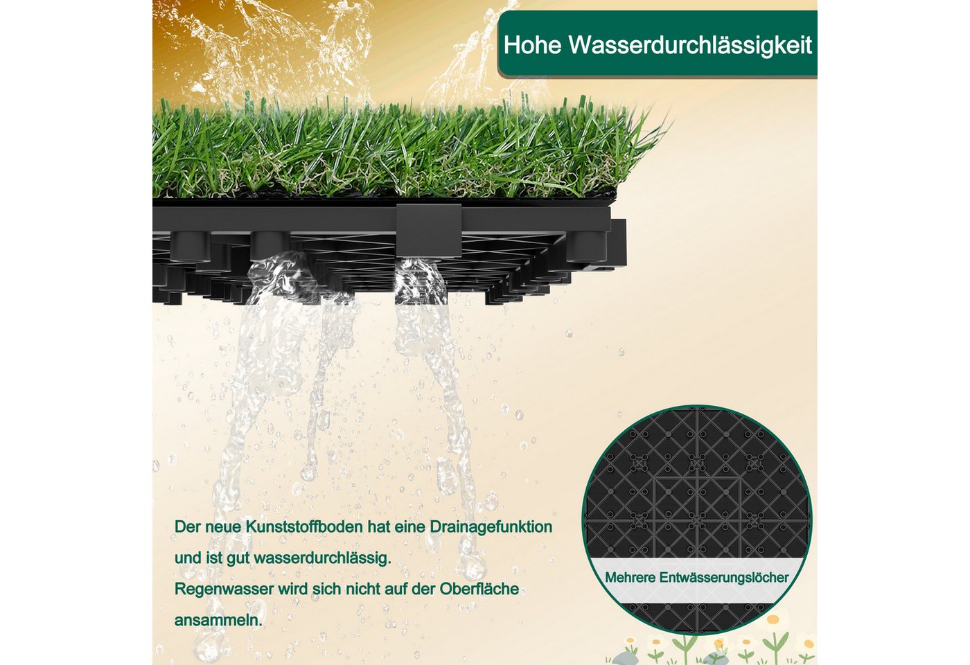 FIVMEN Kunststoff-Fliesen Kunstrasen Klickfliesen 30x30 cm, Grasmatte Rasenteppich Rollrasen, 11 St., Für Garten, Puppenhaus, Gras Zum Basteln Bild 4