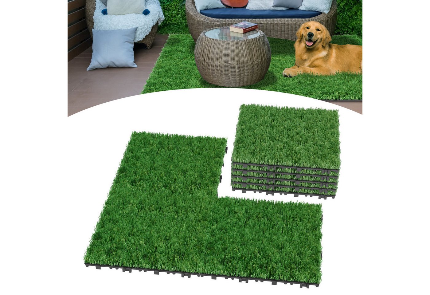 FIVMEN Kunststoff-Fliesen Kunstrasen Klickfliesen 30x30 cm, Grasmatte Rasenteppich Rollrasen, 33 St., Für Garten, Puppenhaus, Gras Zum Basteln Bild 5