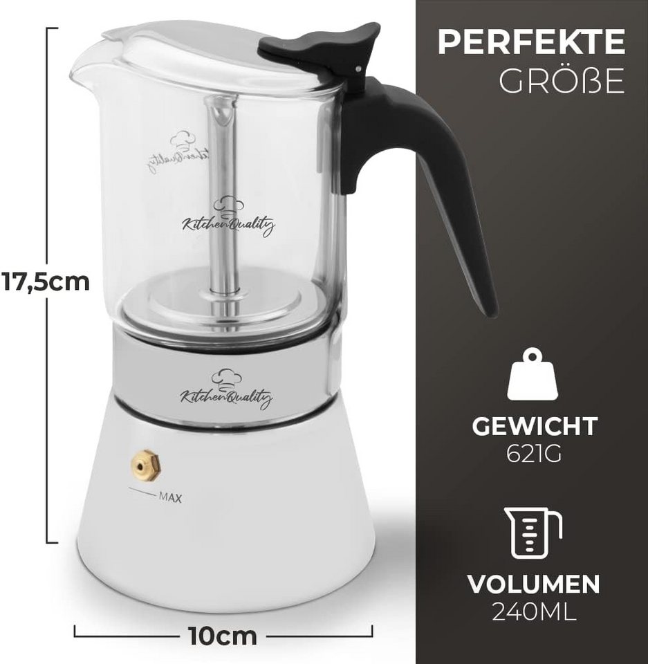 KitchenQuality Espressokocher, Langlebig, leicht zu reinigen, inkl. Portionierlöffel & Untersetzer Bild 3