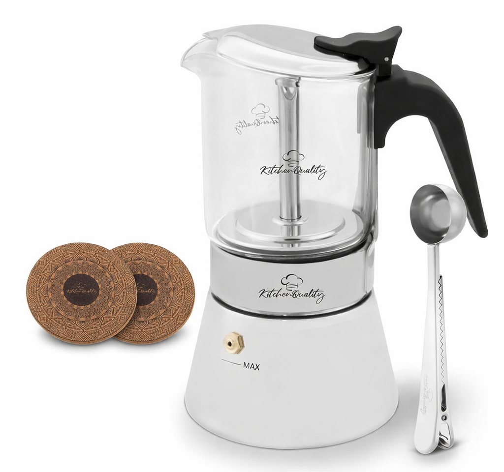 KitchenQuality Espressokocher, Langlebig, leicht zu reinigen, inkl. Portionierlöffel & Untersetzer Bild 4