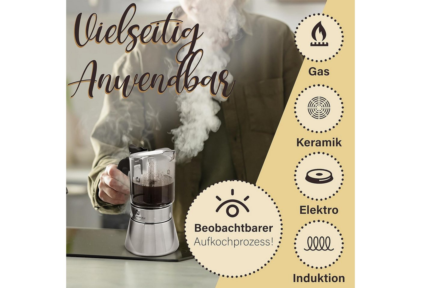 Lion Home Espressokocher, Inkl. Kork-Untersetzer, leicht zu reinigen elegantes Design Bild 4