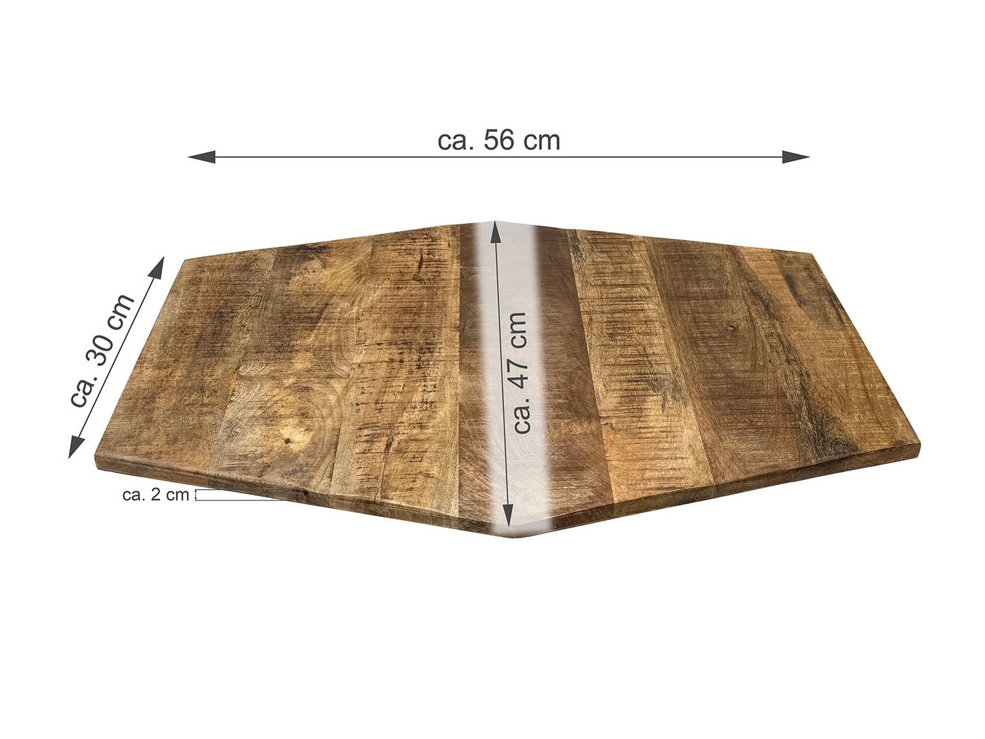 Amagohome Tischplatte Sechseckige Tischplatte Holzplatte Mango-Altholz 74x56 u. 56x47cm – re (1 St), gewollt uneben, aus recyceltem Mangoholz hergestellt Bild 2