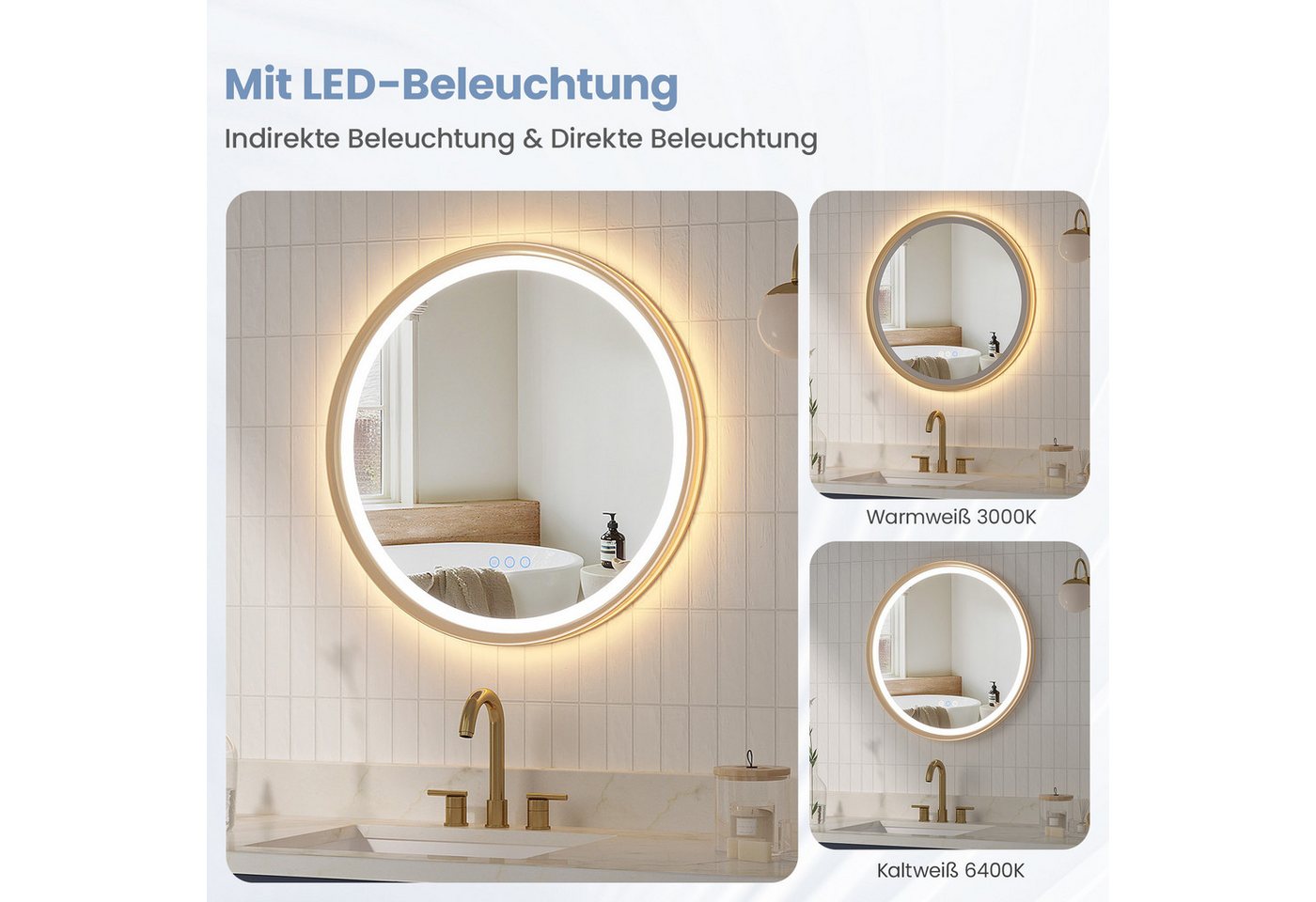 AQUALAVOS Rahmenspiegel-rund Badspiegel mit Beleuchtung Rund 60 cm Aluminiumrahmen Touch Schalter, LED Beleuchtung Dimmbar Kaltweiß & Warmweiß Touchschalter Alu-Rahmen Bild 5