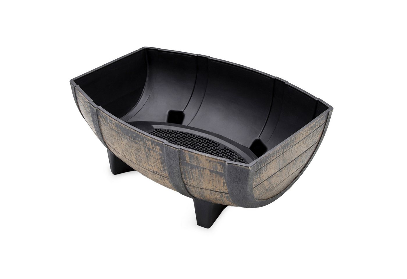 Spetebo Blumentopf Pflanzschale in Eichenfass Optik mit Drainageboden (Anzahl, 1 St., 41 x 30 cm), Blumenschale aus Kunststoff im Design eines halben Eichenfasses