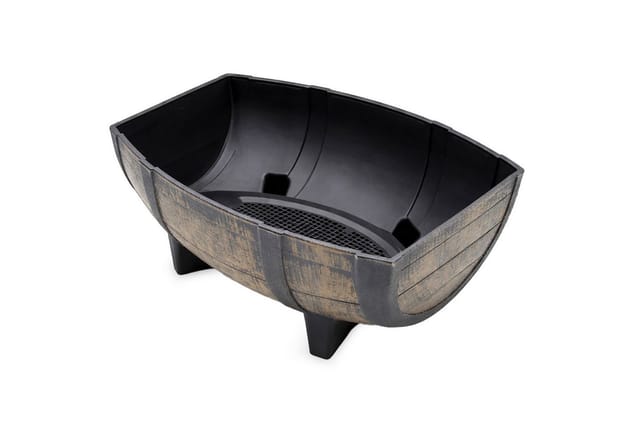 Spetebo Blumentopf Pflanzschale in Eichenfass Optik mit Drainageboden (Anzahl, 1 St., 41 x 30 cm), Blumenschale aus Kunststoff im Design eines halben Eichenfasses