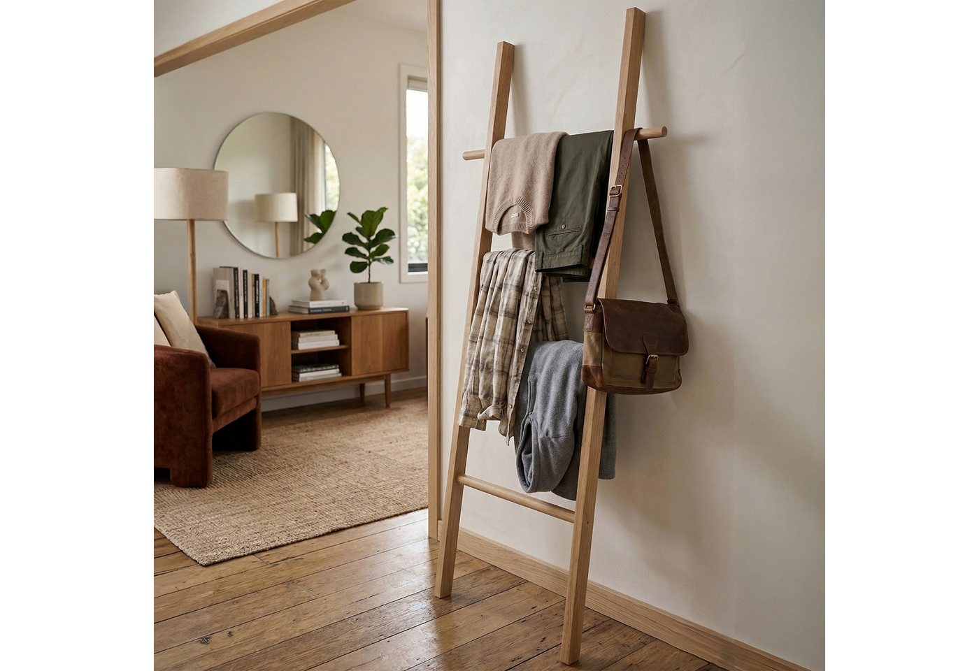 relaxdays Handtuchleiter Walnussholz 4 Sprossen Bild 5