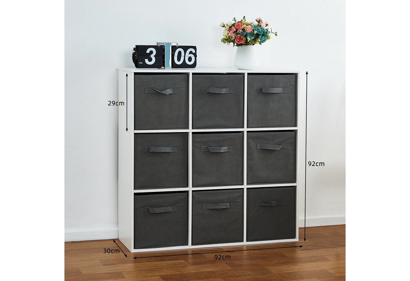 Mondeer Bücherregal Bücherschrank, 9er-Würfelregal mit Stoffboxen, 90 x 30 x 90 cm, Weiß Bild 5