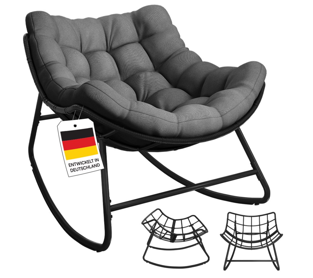STEELSØN Schaukelstuhl Veldora Rattan XXL Schaukelsessel mit Sitzpolstern für Innen & Außen (Anthrazit, Stahlgestell 75x100x65 cm), Relaxsessel wetterfest & rutschfest, Lounge Sessel bis 125 kg Bild 4