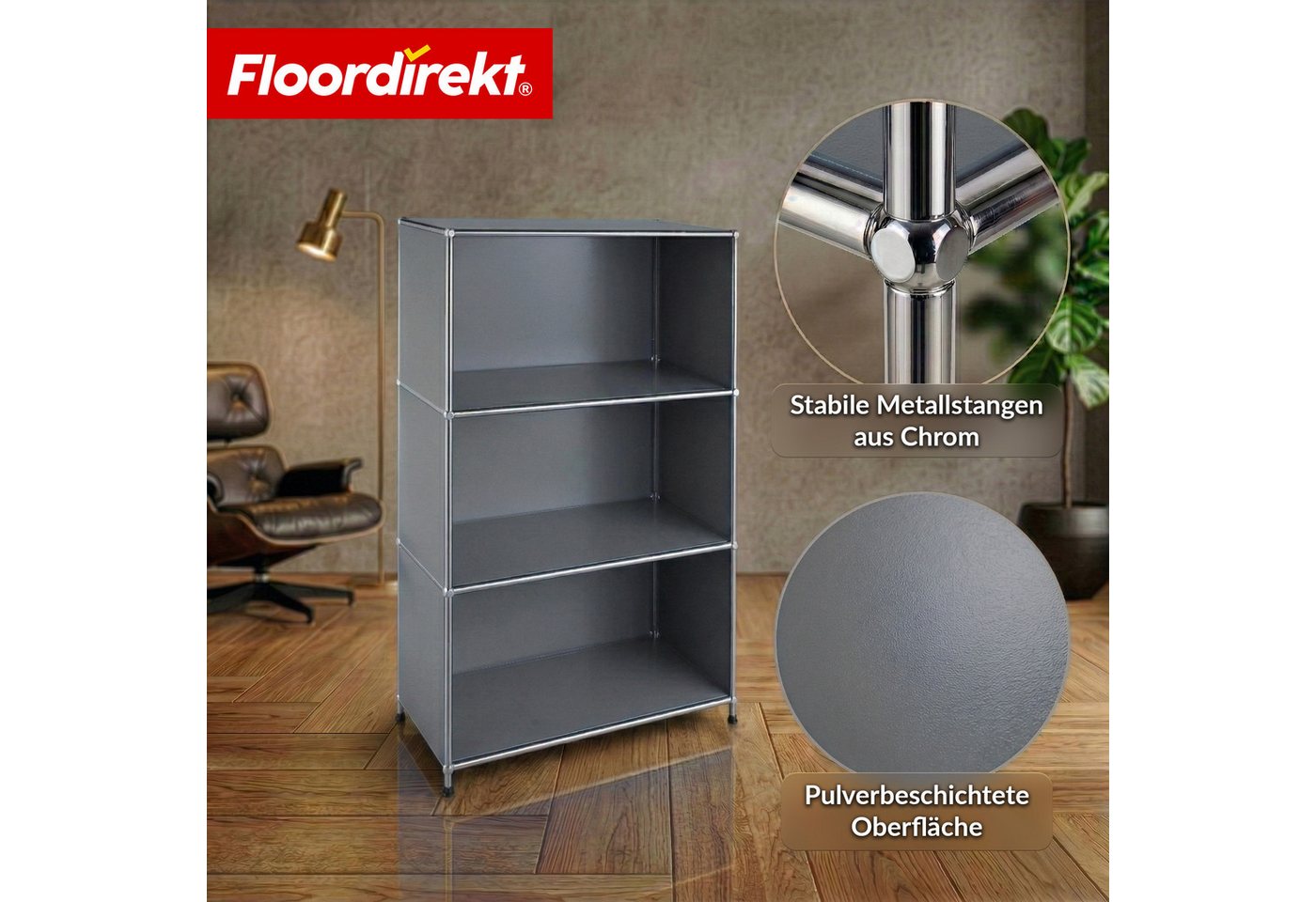 Floordirekt Bücherregal Metall Concept Epure MK-101 Standregal mit Seitenwänden, 4 Ablagen, B75×T40×H120 cm