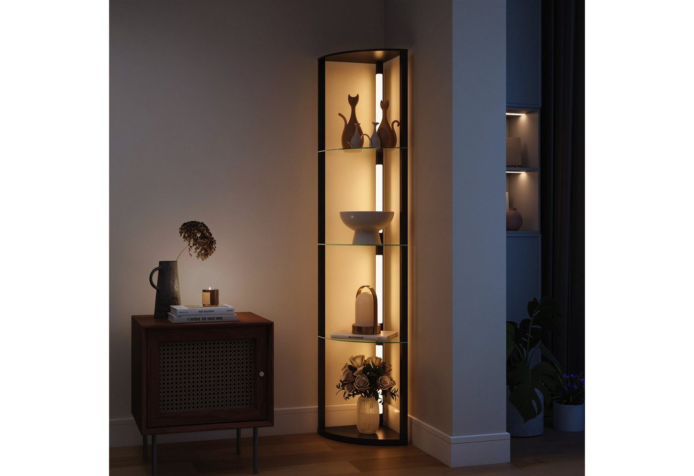 HOMCOM Stehlampe LED Standleuchte mit Glasregal, 3 Helligkeitsstufen Fußschalter, dimmbar, mehrere Helligkeitsstufen, Ein-,Ausschalter, LED fest integriert, Warmweiß, für Wohnzimmer Schlafzimmer Schwarz Bild 2