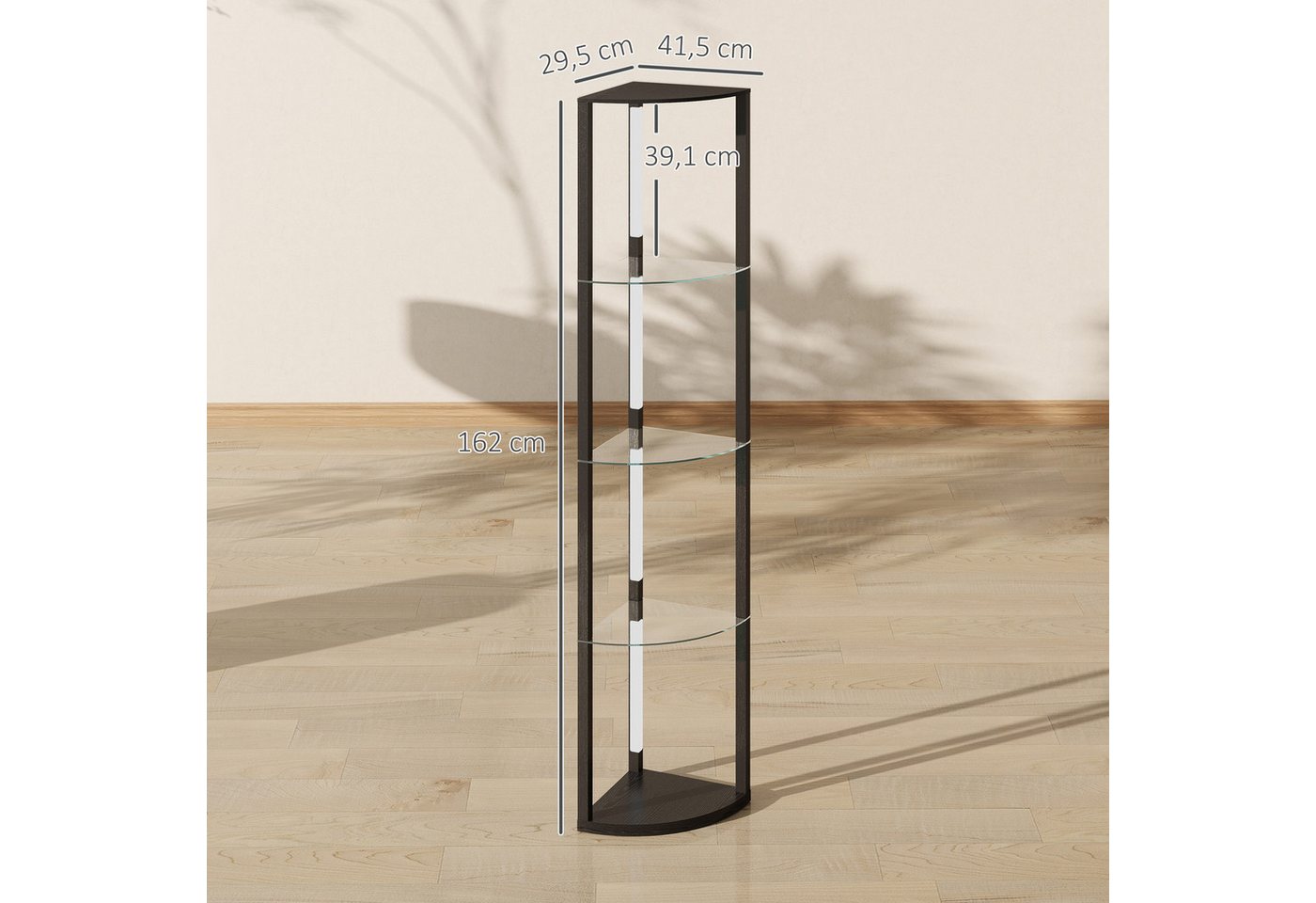 HOMCOM Stehlampe LED Standleuchte mit Glasregal, 3 Helligkeitsstufen Fußschalter, dimmbar, mehrere Helligkeitsstufen, Ein-,Ausschalter, LED fest integriert, Warmweiß, für Wohnzimmer Schlafzimmer Schwarz Bild 4