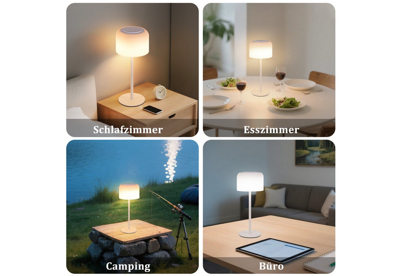 ZMH LED Schreibtischlampe LED kabellos dimmbar 3000-6500K USB-C Tischleuchte für Terrasse, Augenschutz, LED fest integriert, Warmweiß-Neutralweiß-Kaltweiß, Tischleuchte für Innen, Tischlampe für Draußen. Bild 2