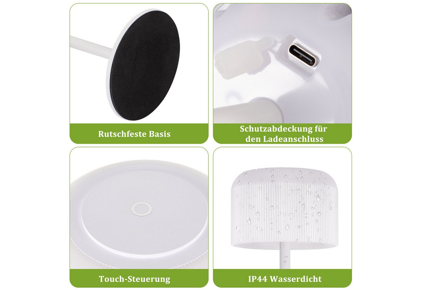 ZMH LED Schreibtischlampe LED kabellos dimmbar 3000-6500K USB-C Tischleuchte für Terrasse, Augenschutz, LED fest integriert, Warmweiß-Neutralweiß-Kaltweiß, Tischleuchte für Innen, Tischlampe für Draußen. Bild 3