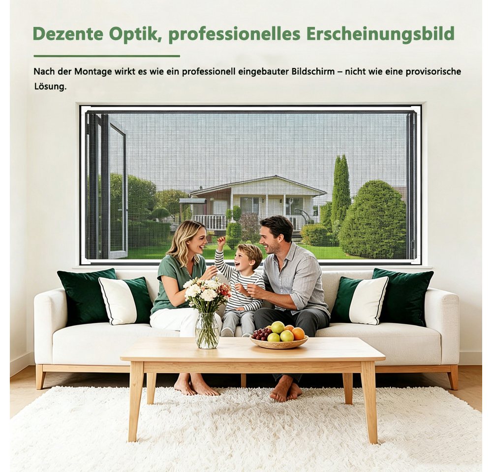Bwecuy Insektenschutz-Fensterrahmen Magnet Fliegengitter Fenster–Selbstklebend & Zuschneidbar, ohne Bohren, Fiberglas Insektenschutzgitter, Einfache Montage