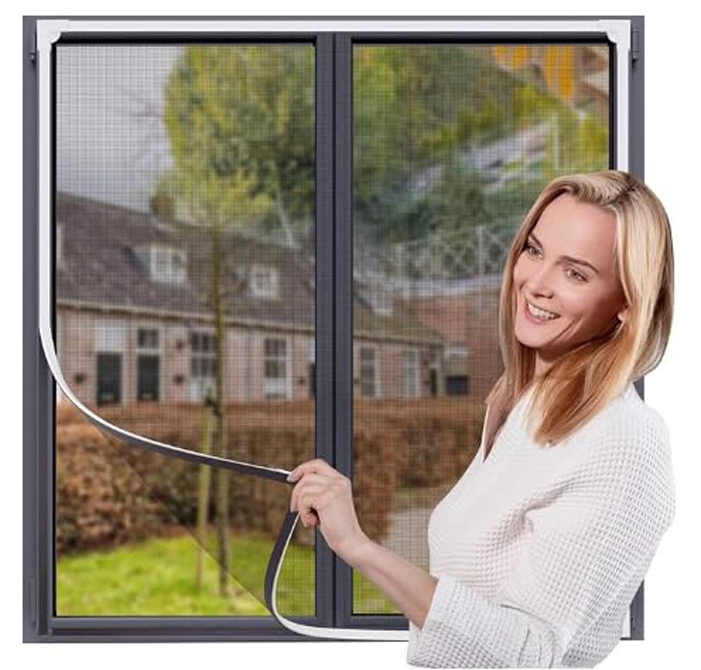 Bwecuy Insektenschutz-Fensterrahmen Magnet Fliegengitter Fenster–Selbstklebend & Zuschneidbar, ohne Bohren, Fiberglas Insektenschutzgitter, Einfache Montage Bild 3