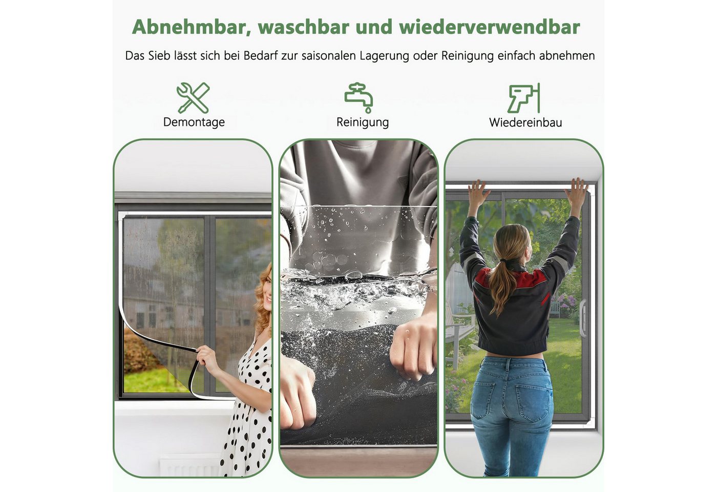 Bwecuy Insektenschutz-Fensterrahmen Magnet Fliegengitter Fenster–Selbstklebend & Zuschneidbar, ohne Bohren, Fiberglas Insektenschutzgitter, Einfache Montage Bild 4