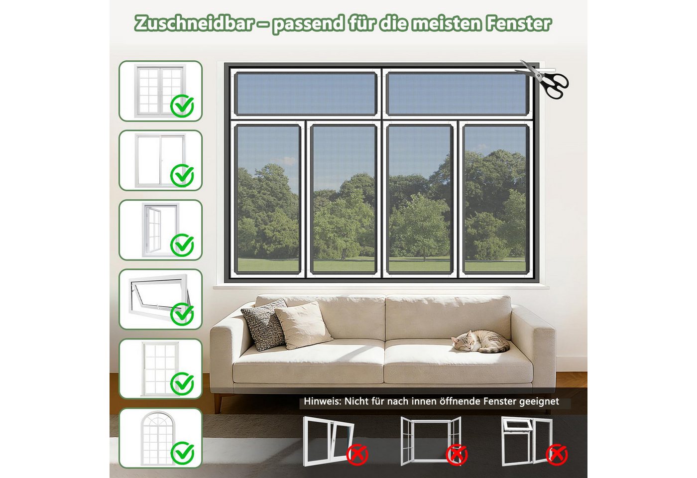 Bwecuy Insektenschutz-Fensterrahmen Magnet Fliegengitter Fenster–Selbstklebend & Zuschneidbar, ohne Bohren, Fiberglas Insektenschutzgitter, Einfache Montage Bild 5