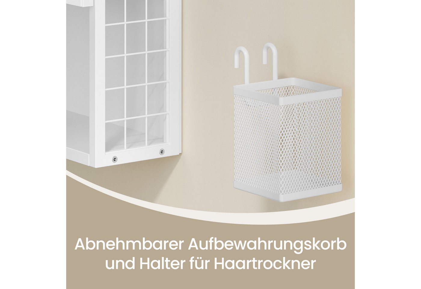 VASAGLE Spiegelschrank Badezimmerschrank, Badschrank, Wandschrank (mit LED-Beleuchtung) mit Stecker, Hängekorb, Haartrockner-Halter Bild 3