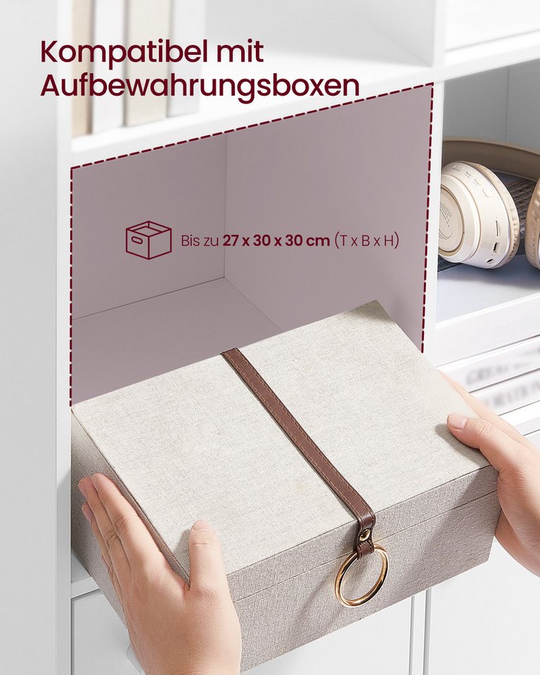 VASAGLE Bücherregal offenes Aufbewahrungsregal, für Wohnzimmer, Homeoffice, Esszimmer, 2 Fächer mit Türen, 4-stöckiges Regal, 29 x 65,8 x 130 cm